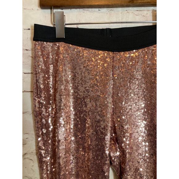Project Runway Pants Womens Small All Over Sequins Blush Pink Pull On Stretch - Picture 3 of 15